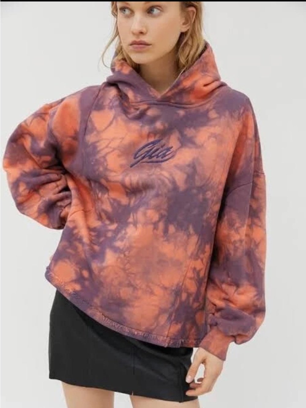 I Am Gia Size Medium Tie-Dye Oversized Pullover Hoodie - Orange & Purple
